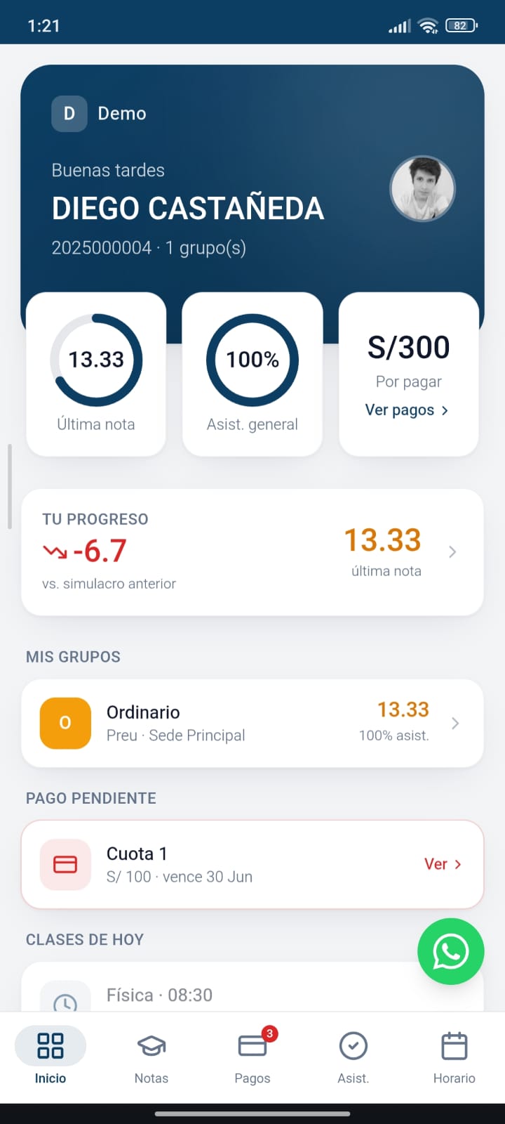 Portal del estudiante — pantalla 1