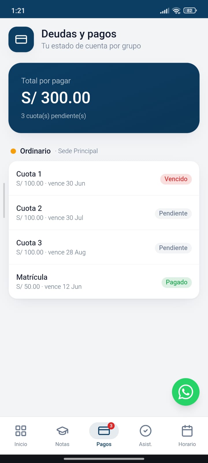 Portal del estudiante — pantalla 3